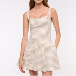 NWT Abercrombie & Fitch Beige Gingham Mini Dress